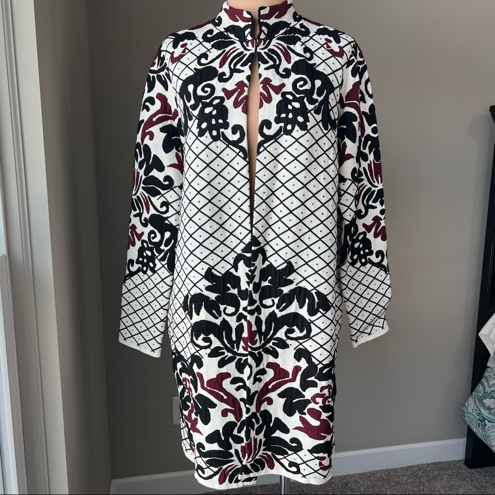 Chico's Mandarin Collar Paisley Print Open Front Long Cardigan Sweater Duster 2